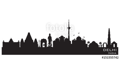 500x250 Delhi India City Skyline Vector Silhouette Stock Image
