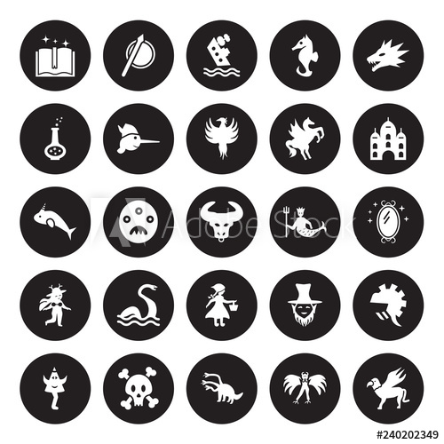 500x500 Vector Icon Set Spellbook, Harpy, Hydra, Jolly Roger