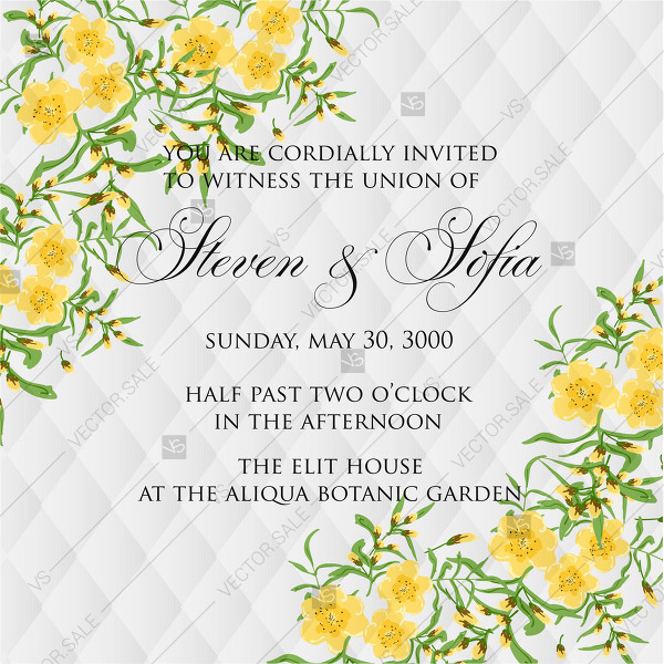 600x600 Yellow Rustic Ornament Floral Hydrangea Vector Marriage Invitation