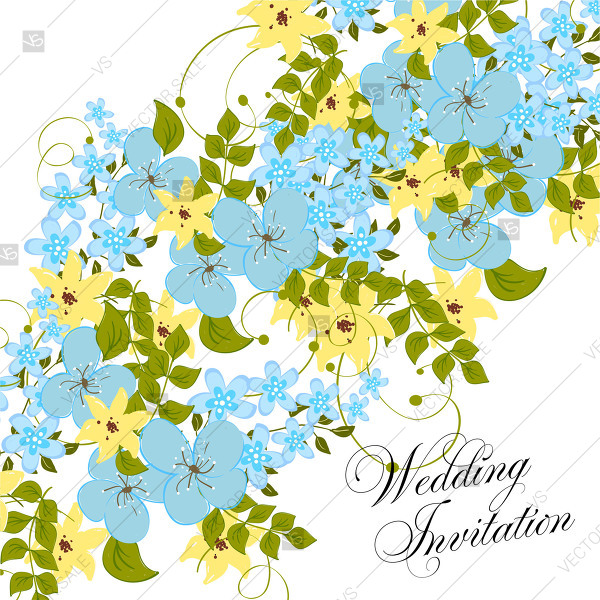 600x600 Blue Rustic Ornament Floral Hydrangea Vector Marriage Invitation
