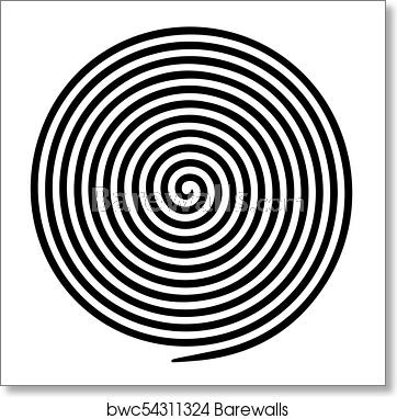 362x382 Black White Round Abstract Vortex Hypnotic Spiral, Art Print