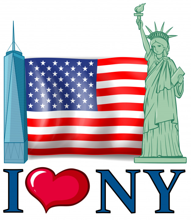 626x720 I Love New York Banner With American Flag And Buildings Vector