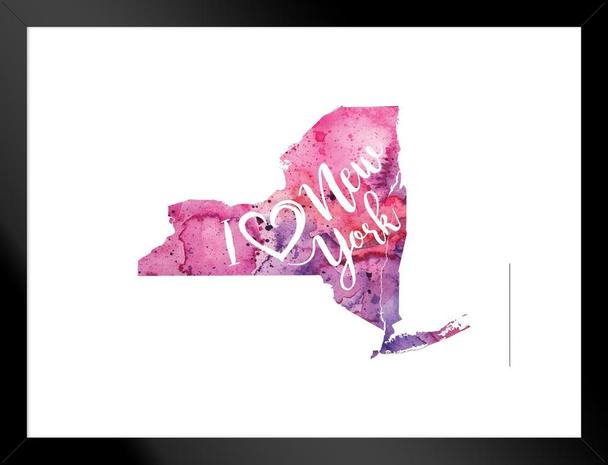608x465 I Heart Love New York Vector Watercolor Map Art Print Matted