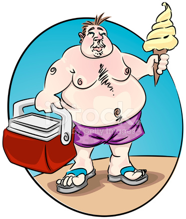 Sunburned Fat Man With Ice Cream And Cooler Stock Vector 373x439 Sunburned Fat Man With Ice Cream And Cooler Stock Vector