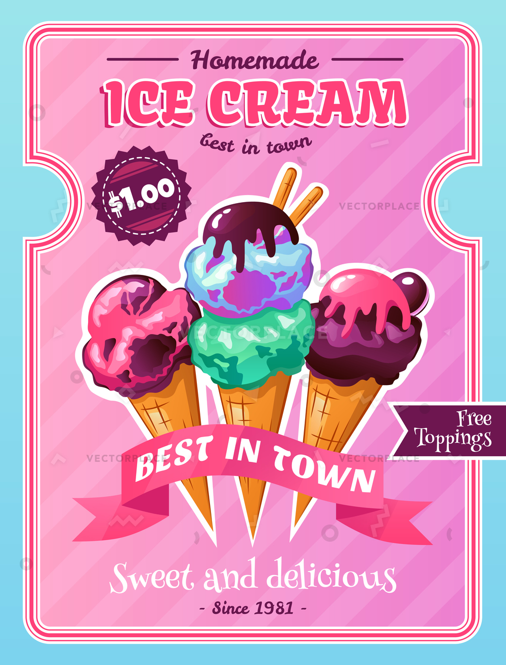 1000x1316 Ice Cream Cafe Homemade Desserts Advertisement Vector Illustration