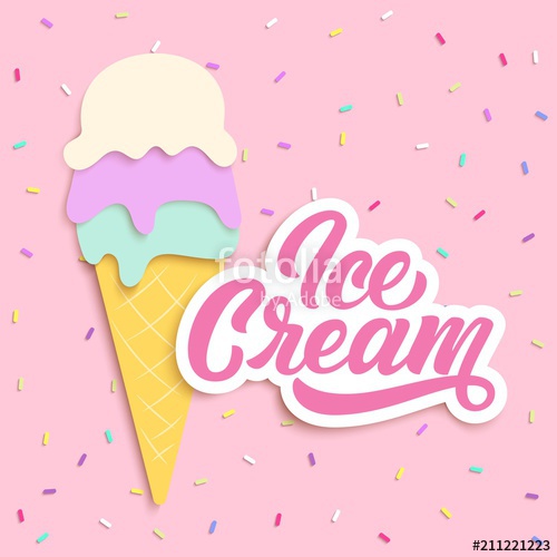 500x500 Ice Cream Hand Lettering, Custom Typography, With Papper Cut Art