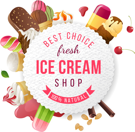472x464 Ice Cream With Round Paper Background Vector Free Vector