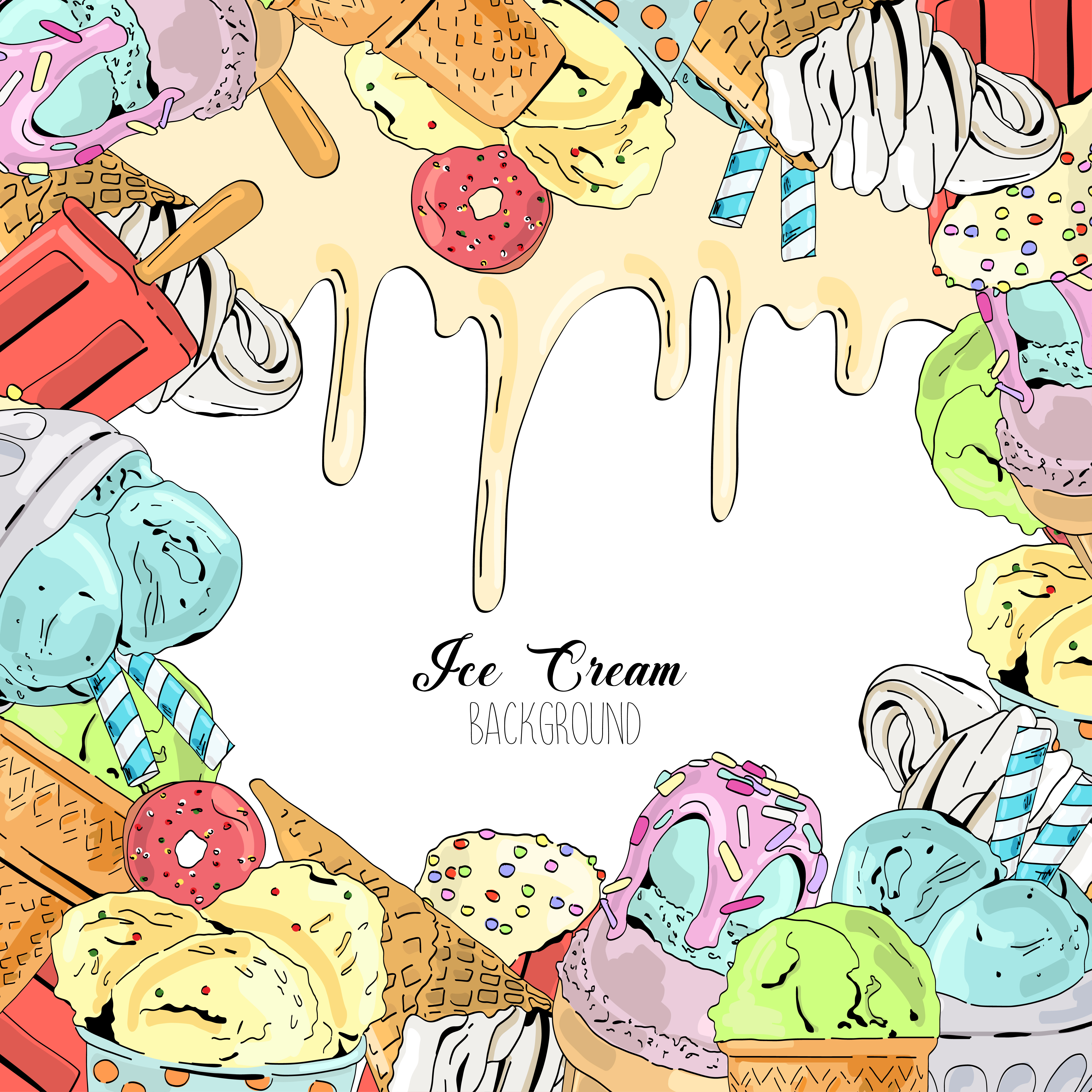 5067x5067 Cartoon Cute Colorful Vector Hand Drawn Ice Cream Background