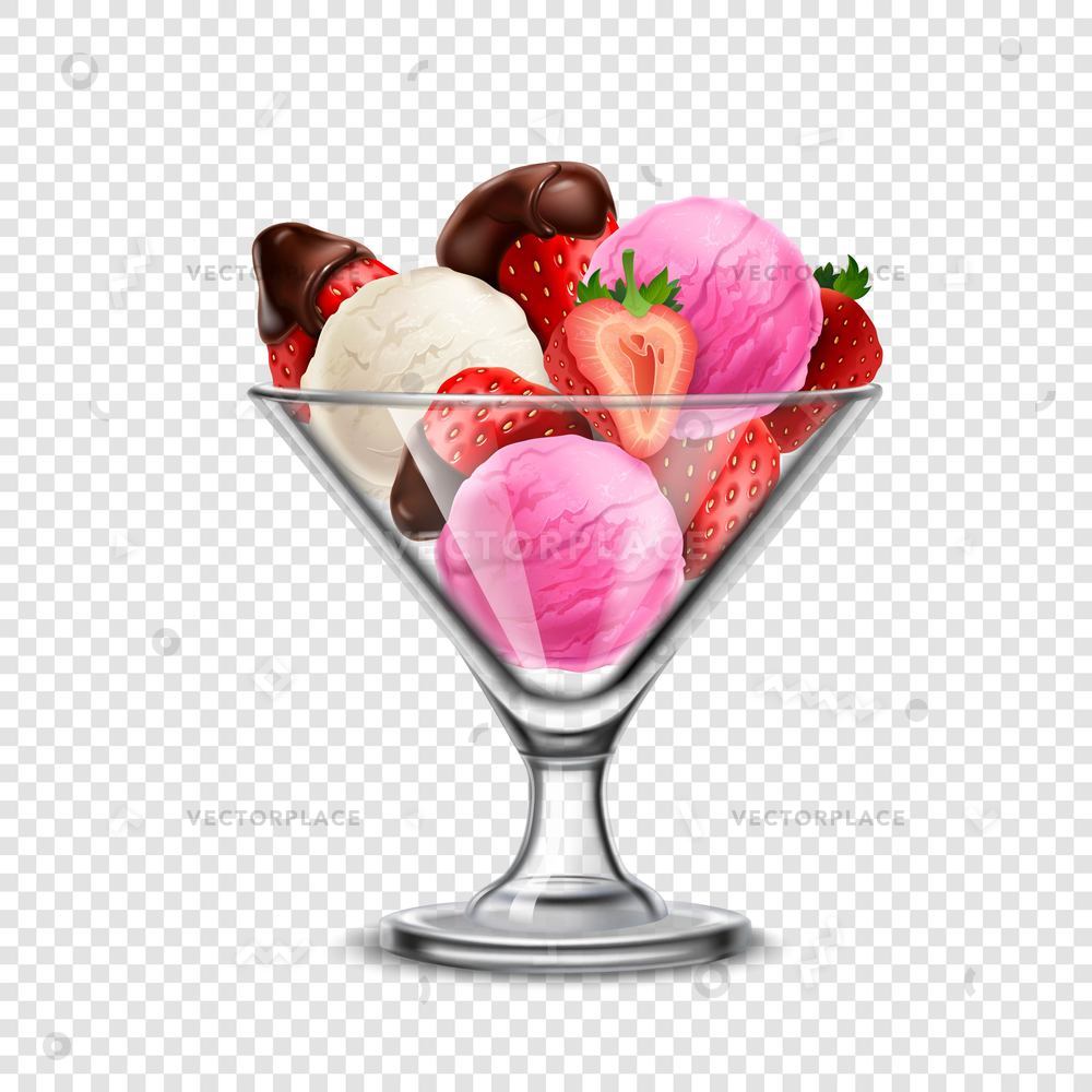 1000x1000 Colored Ice Cream Transparent Glass Bowl Vector Illustration