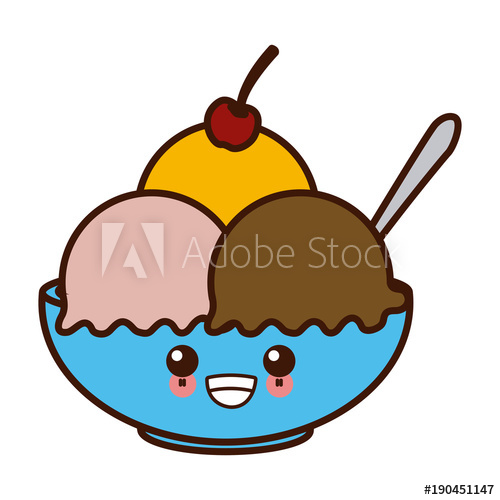 500x500 Ice Cream Bowl Kawaii Cute Cartoon Vector Illustration Design