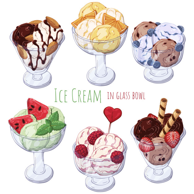 626x626 Set Of Different Kinds Of Ice Cream In Bowls Vector Premium Download