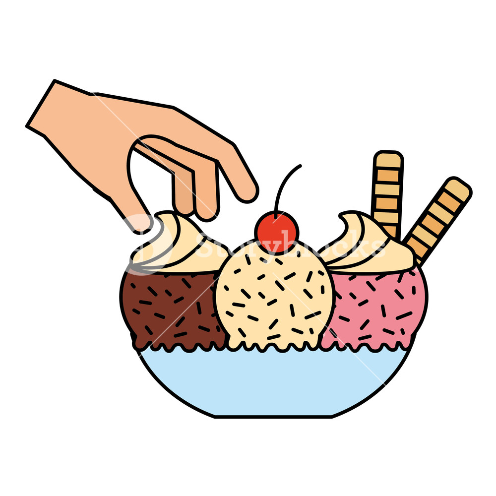 1000x1000 Hand With Ice Cream On Bowl Vector Illustration Vector