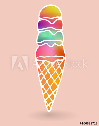 393x500 Colorful Ice Cream Balls In Cone With White Contour And Grunge