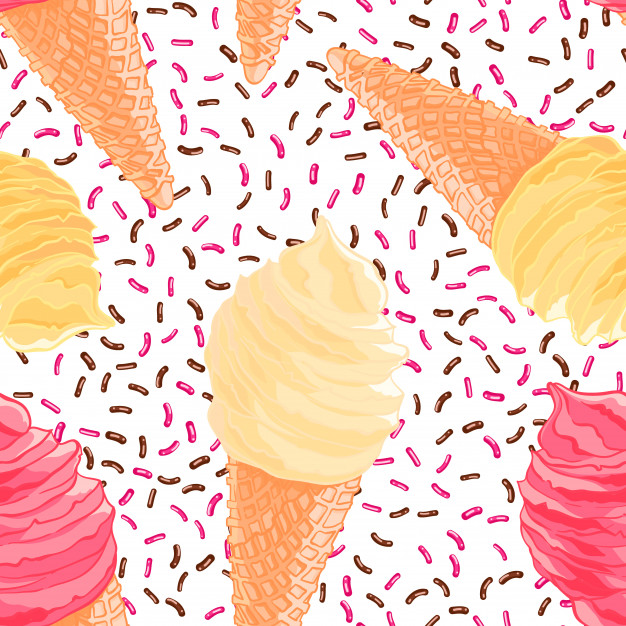 626x626 Seamless Pattern With Banana, Pink, Vanilla Ice Cream Cones