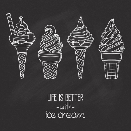 450x450 Set Of Hand Drawn Soft Serve Ice Cream Cones Over Chalkboard
