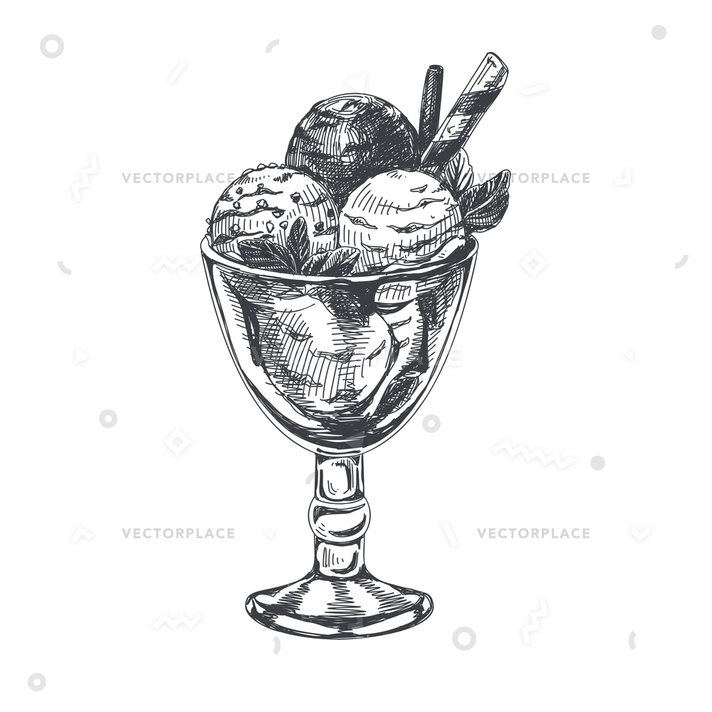 1000x1000 Beautiful Hand Drawn Three Scoops Ice Vector Illustration