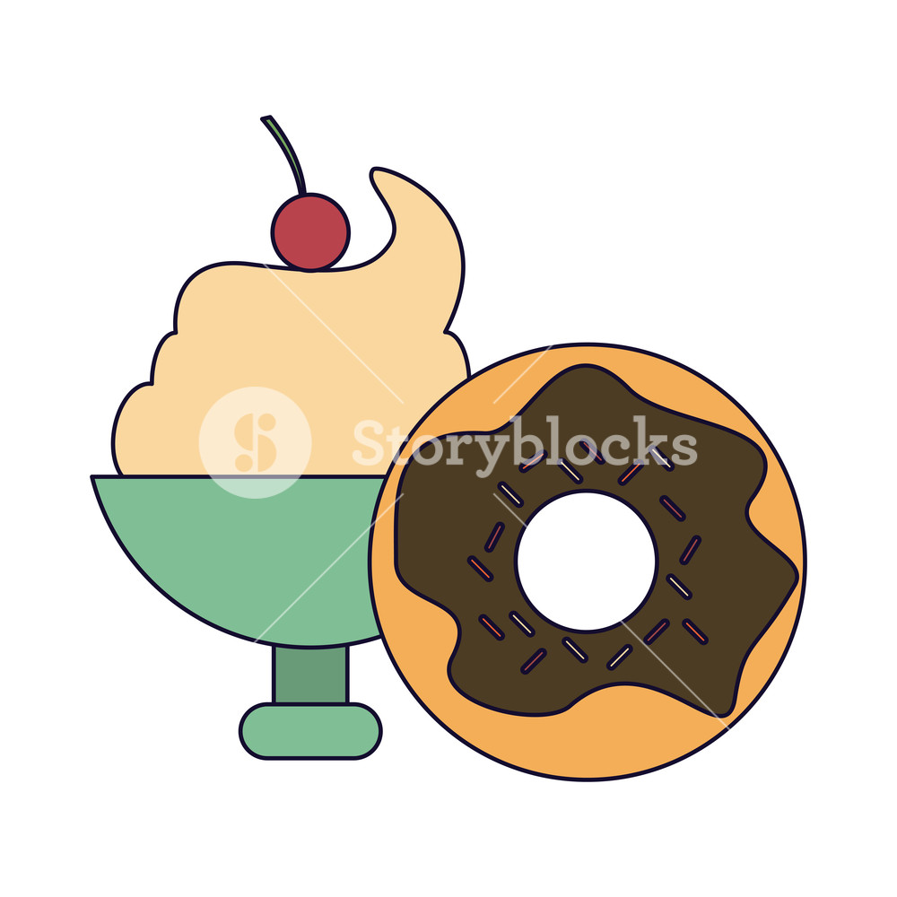1000x1000 Ice Cream Cup And Donut Vector Illustration Graphic Design Royalty
