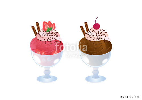 500x354 Chocolate And Strawberry Sundae Vector Ice Cream Cup Isolated