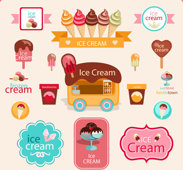 600x559 Cute Ice Cream Logos With Label Elements Vector Free Vector