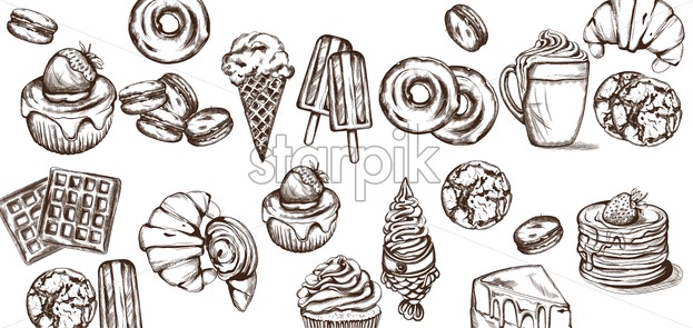 Sweets Pattern Vector Line Art Style Ice Cream, Croissant 623x295 Sweets Pattern Vector Line Art Style Ice Cream, Croissant