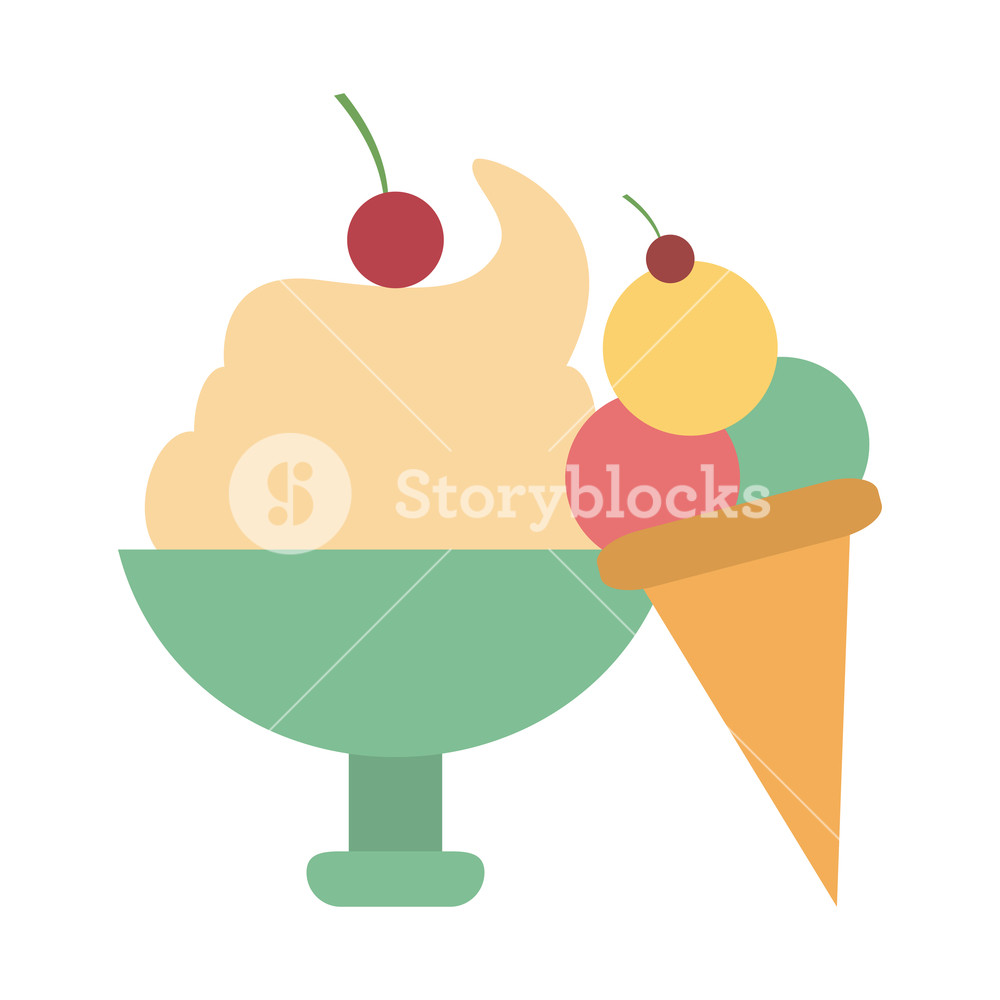 1000x1000 Ice Cream Cup And Cone With Three Scoops Vector Illustration