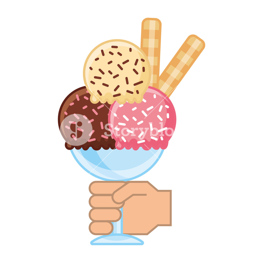 1000x1000 Hand With Ice Cream Scoops On Cup Vector Illustration Royalty Free