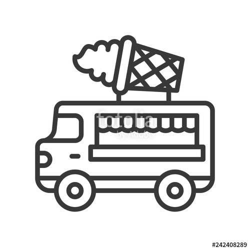 500x500 Ice Cream Truck Vector, Food Truck Line Style Editable Stroke Icon