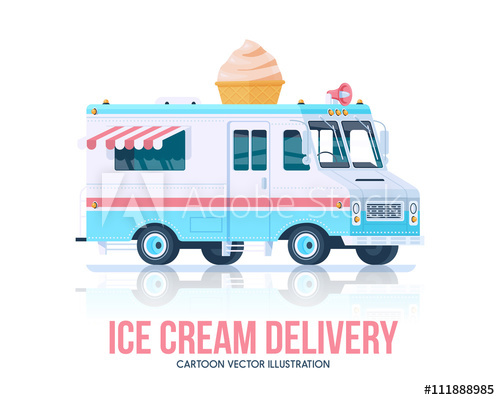 500x400 Ice Cream Truck Vector Ice Cream Vagon Delivery Service Flat