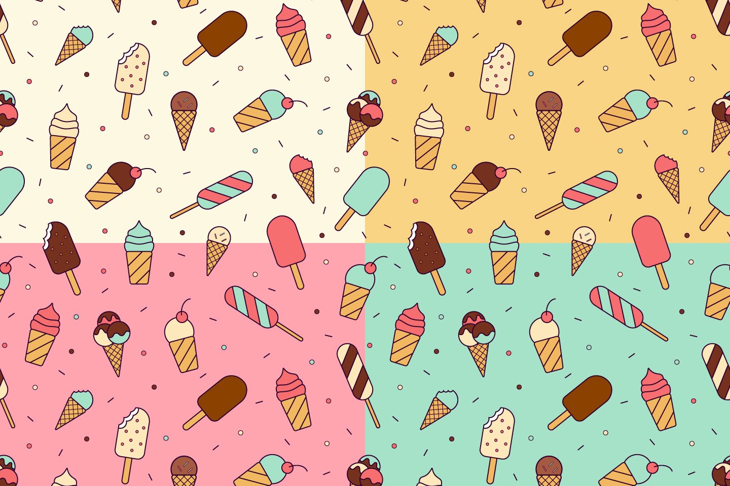 1440x960 Ice Cream Vector Free Seamless Pattern