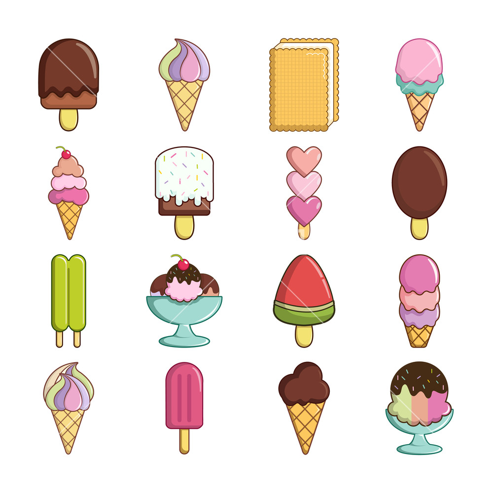 1000x1000 Ice Cream Icons Set Sweet Cartoon Illustration Of Ice Cream