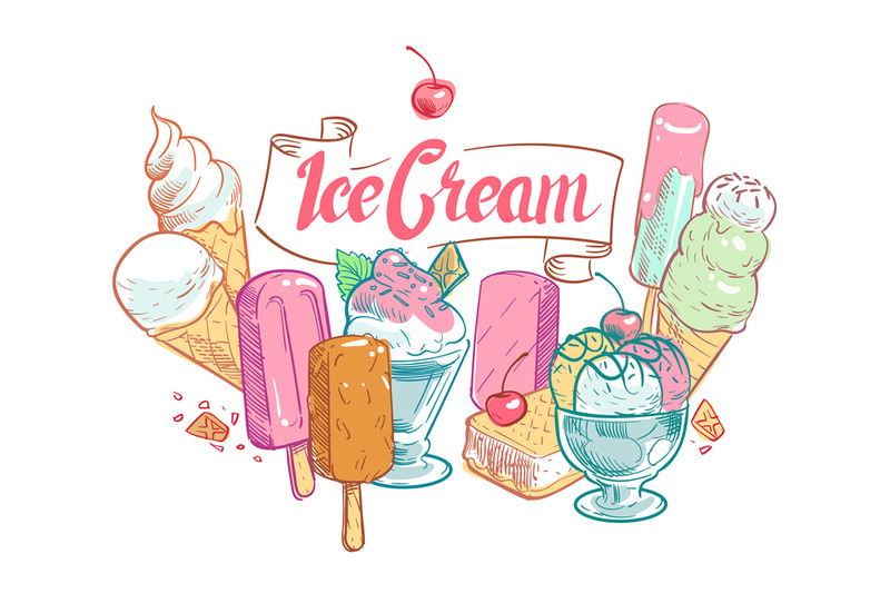 800x533 Vintage Sketch Fruit Ice Cream Vector Summertime Poster
