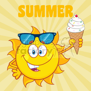 300x300 Cute Sun Cartoon Mascot Character With Sunglasses Holding A Ice