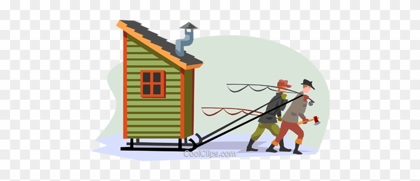 840x363 The Winter Ice Fishing Shack Royalty Free Vector Clip