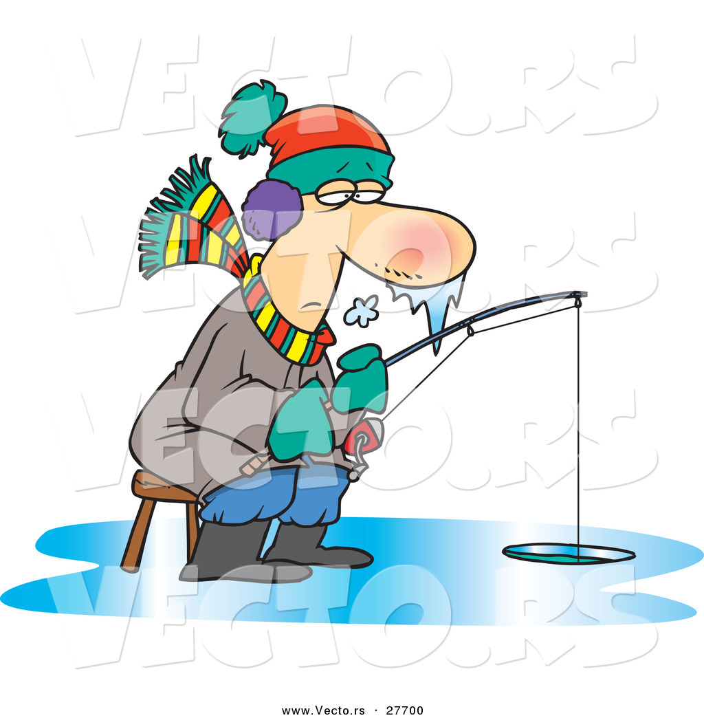 1024x1044 Vector Of A Frozen Cartoon Man Fishing On Ice