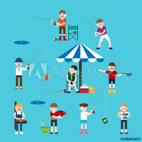 500x500 People Are Enjoying Ice Fishing Vector Flat Design Illustration
