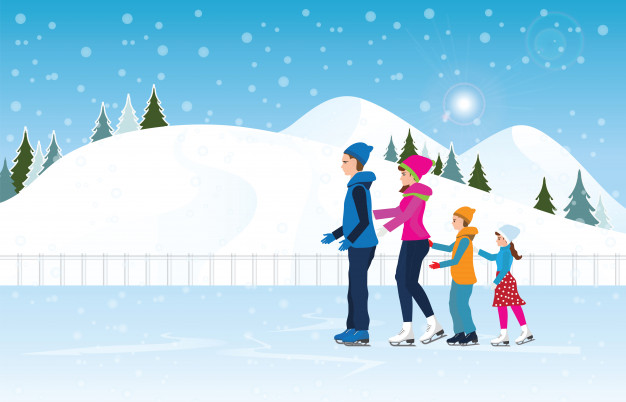 626x402 Happy Family Skating On Ice Rink Vector Premium Download