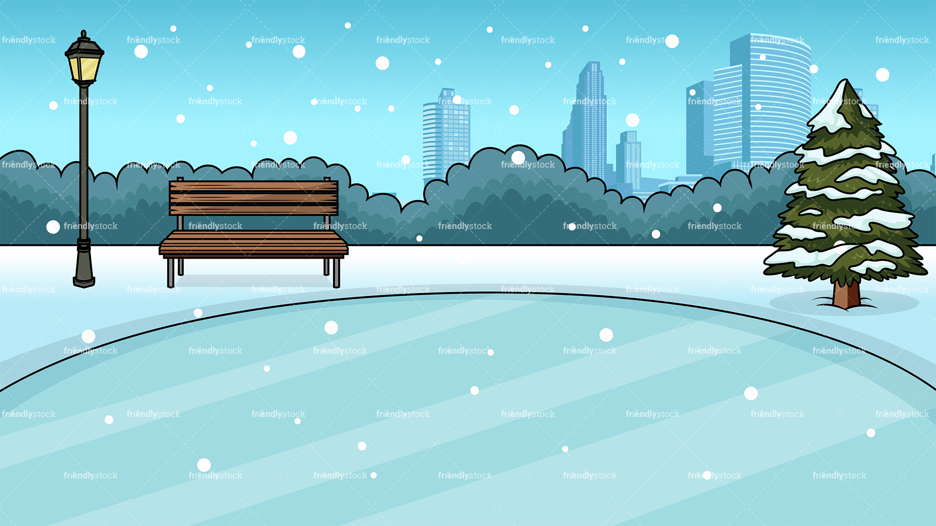 City Ice Rink Background Cartoon Clipart Vector. 
