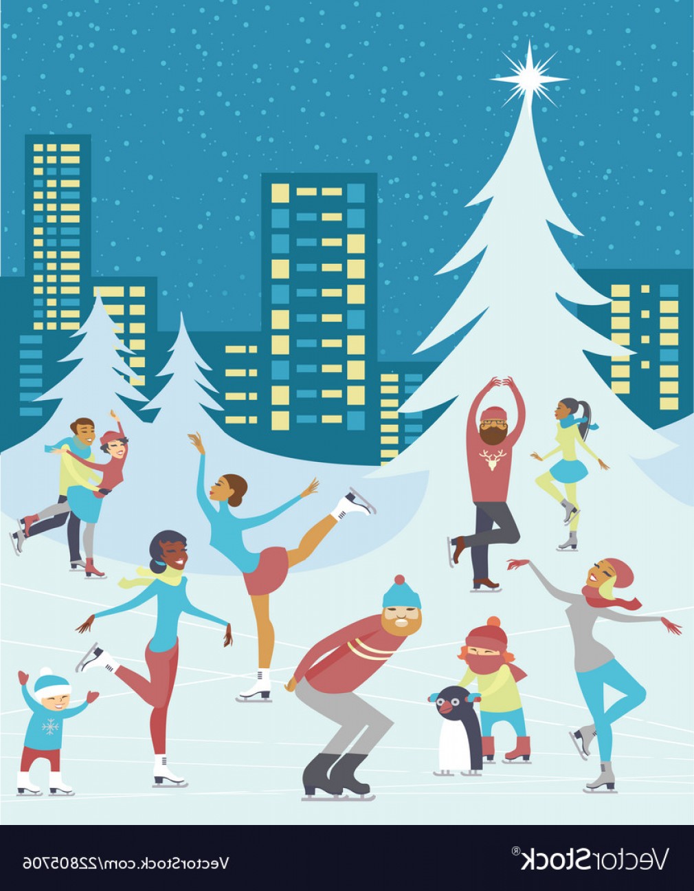 1010x1296 People Skaiting On Winter Ice Rink Vector Hoodamathrun