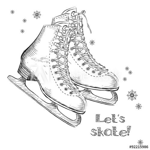 500x499 Winter Holidays Card With Ice Skates Cartoon Sketch Hand Draw