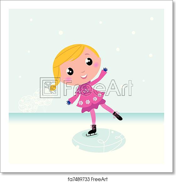 561x581 Free Art Print Of Winter Cute Child Ice Skating On Frozen Lake