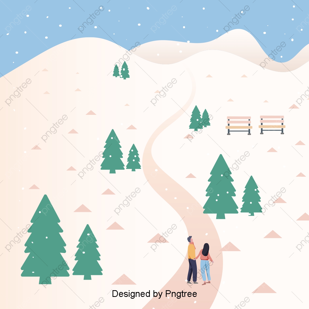 1200x1200 Hand Painted Vector Flat Wind Lovers Ice Snow World Walking