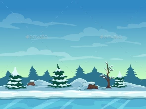 590x443 Seamless Cartoon Winter Landscape