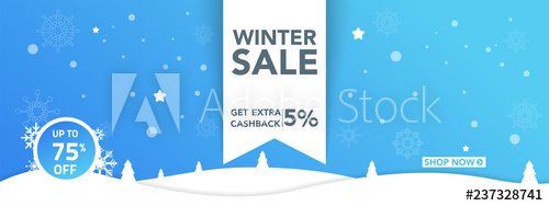 500x188 Winter Sale Banner Template With Snow Flakes, Ice Snow Shopping