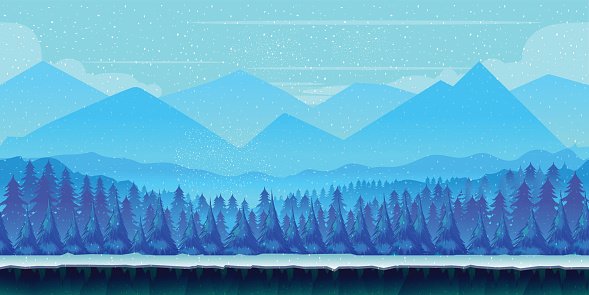 589x295 Cartoon Winter Landscape With Ice, Snow And Cloudy Vector Premium