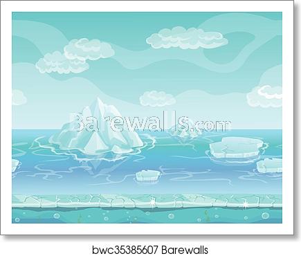 435x370 Cartoon Winter Landscape With Iceberg And Ice, Snow Sky Seamless