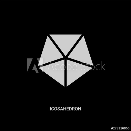 500x500 White Icosahedron Vector Icon On Black Background Modern Flat