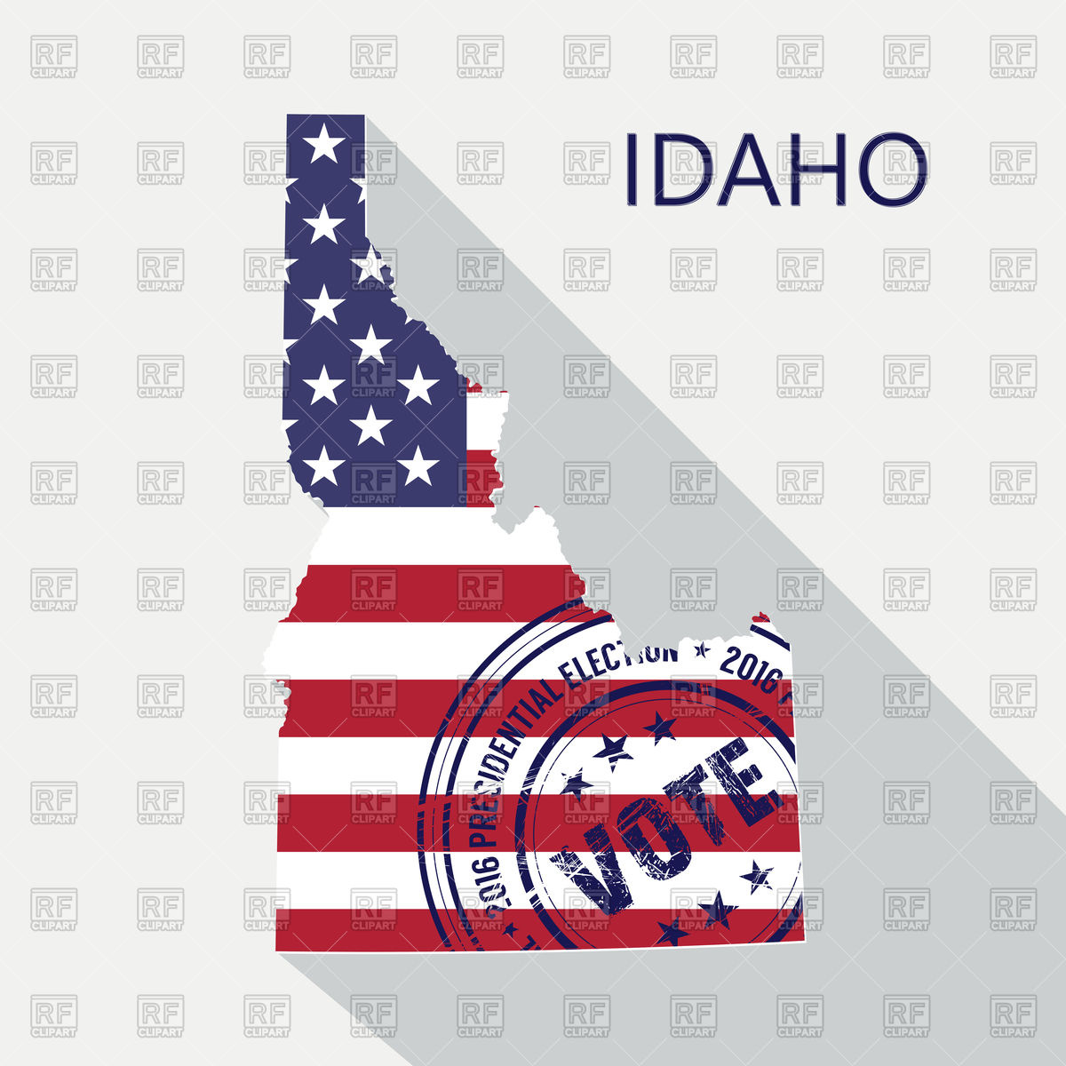 1200x1200 State Of Idaho Map With Flag And Presidential Day Vote Stamp