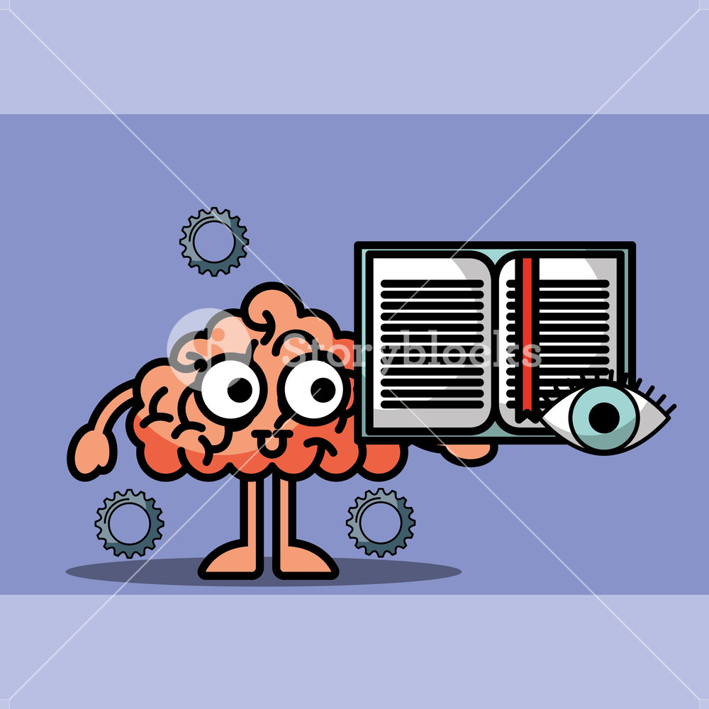 1000x1000 Brain Cartoon Holding Book Learn Idea Vector Illustration Royalty