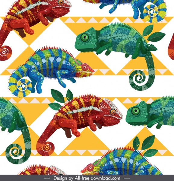 577x600 Iguana Pattern Colorful Modern Repeating Design Free Vector