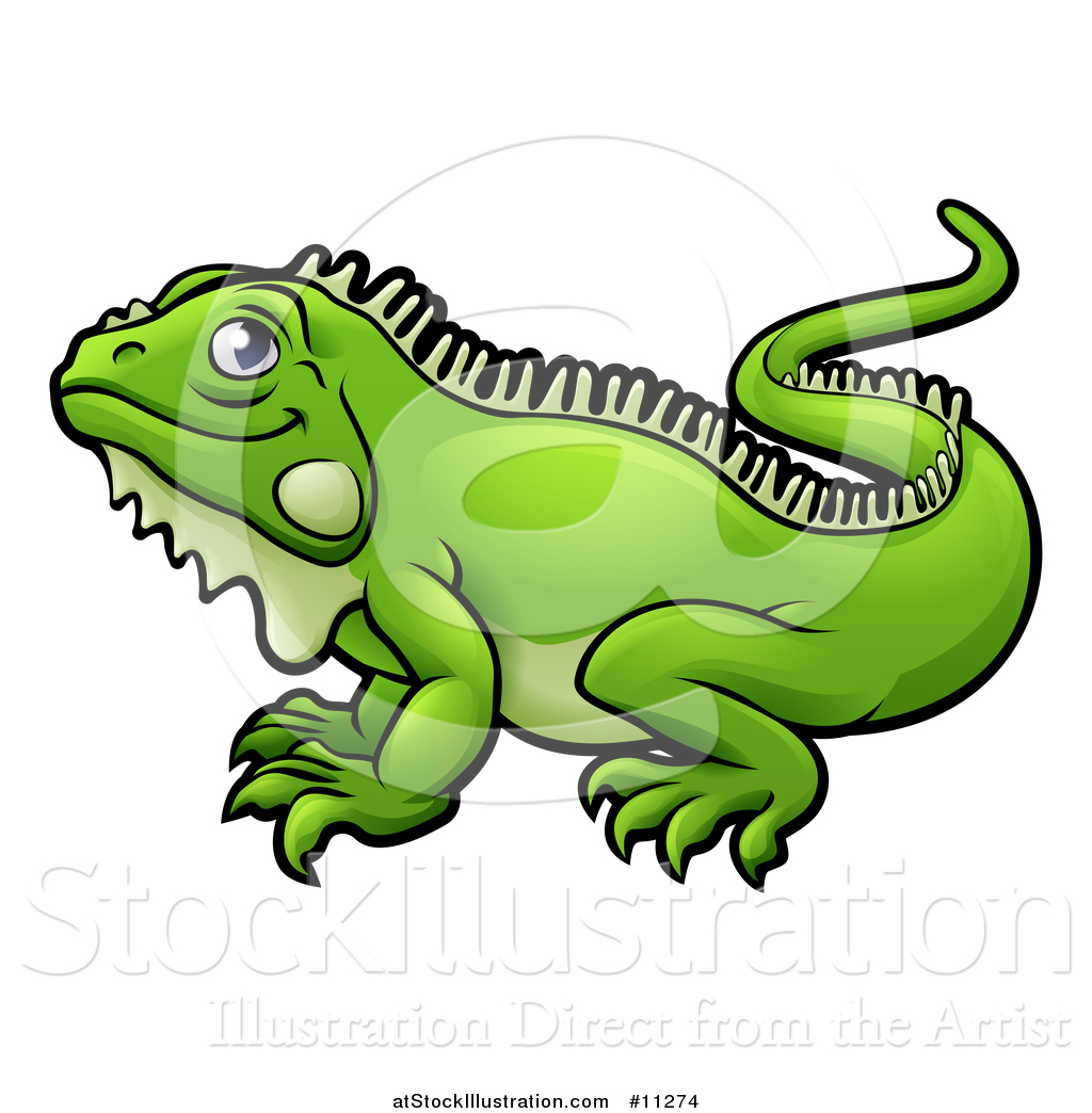 1024x1044 Vector Illustration Of A Cartoon Happy Green Iguana Lizard